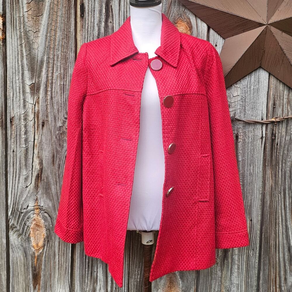 Red Jacket Harve Benard Size 12 Large Button Bright Solid Pop of Color